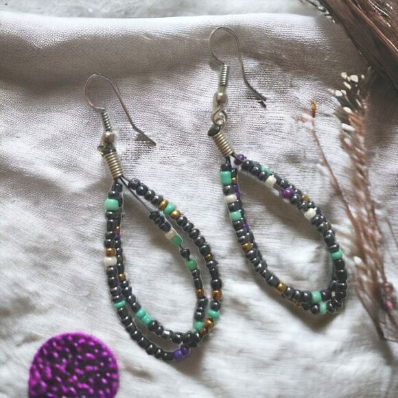 Beaded Teardrop Earrings Teardrop Large Lightweight Colorful Bohemian Hippie. - Picture 14 of 14